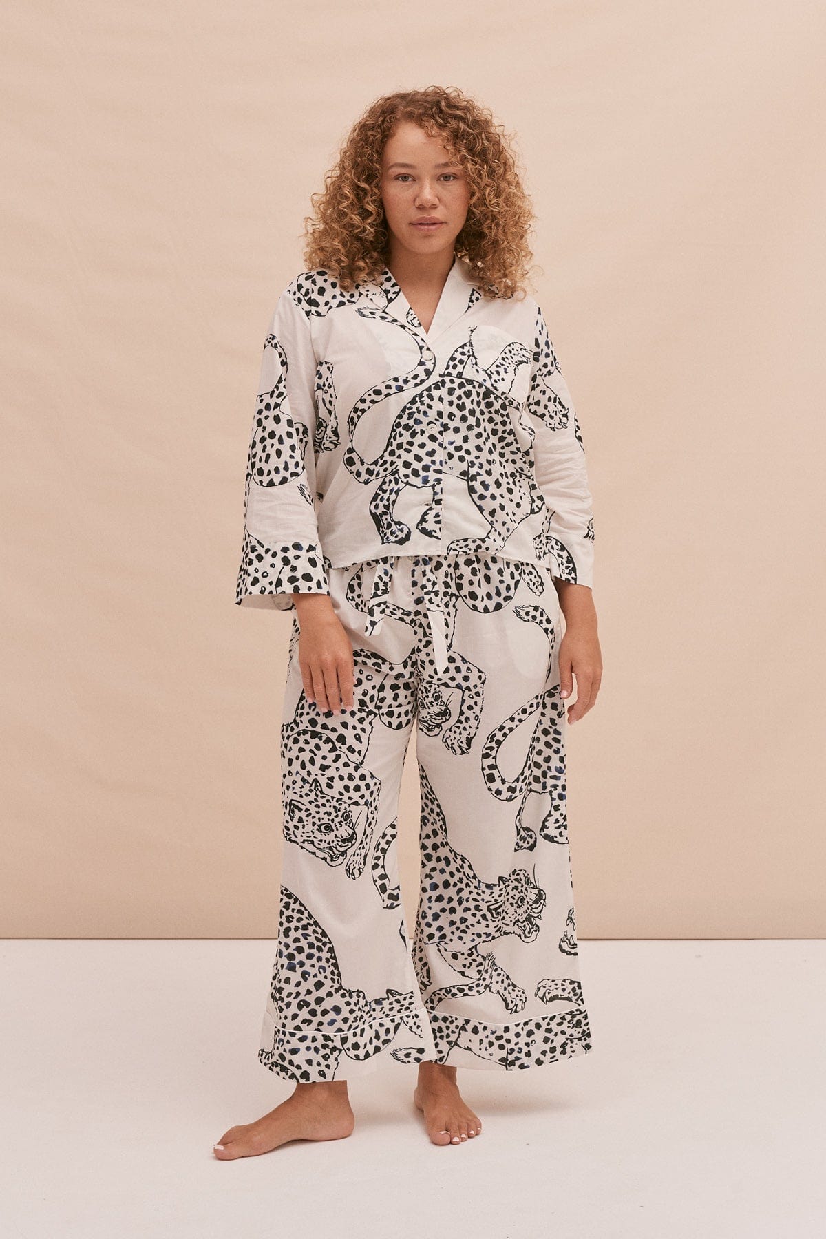Boxy Shirt and Wide Leg Trouser Set The Jag Print Cream