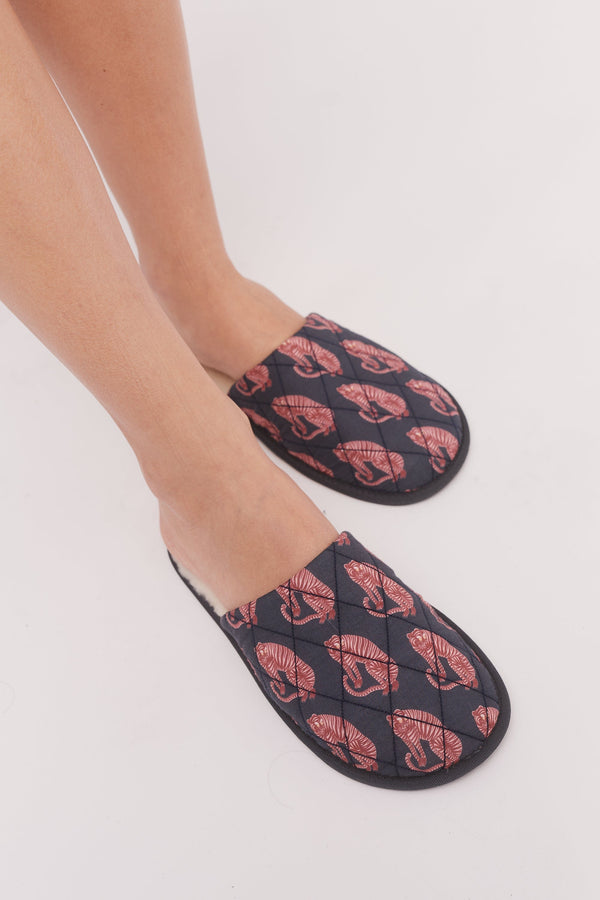 Women's Slippers Sansindo Tiger Print Navy/Pink