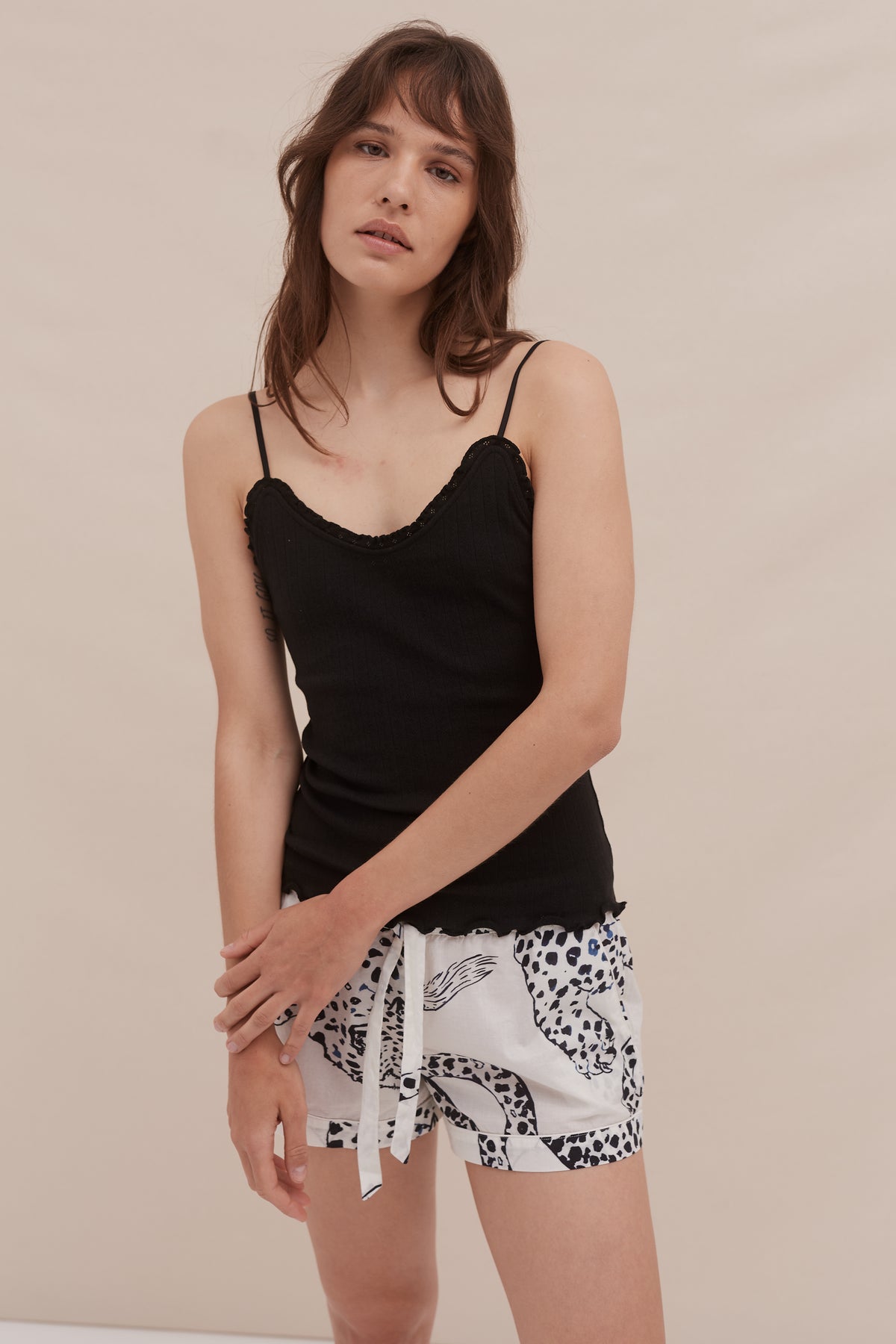 Soft V Tank Top & Shorts Set Black/The Jag Print Cream