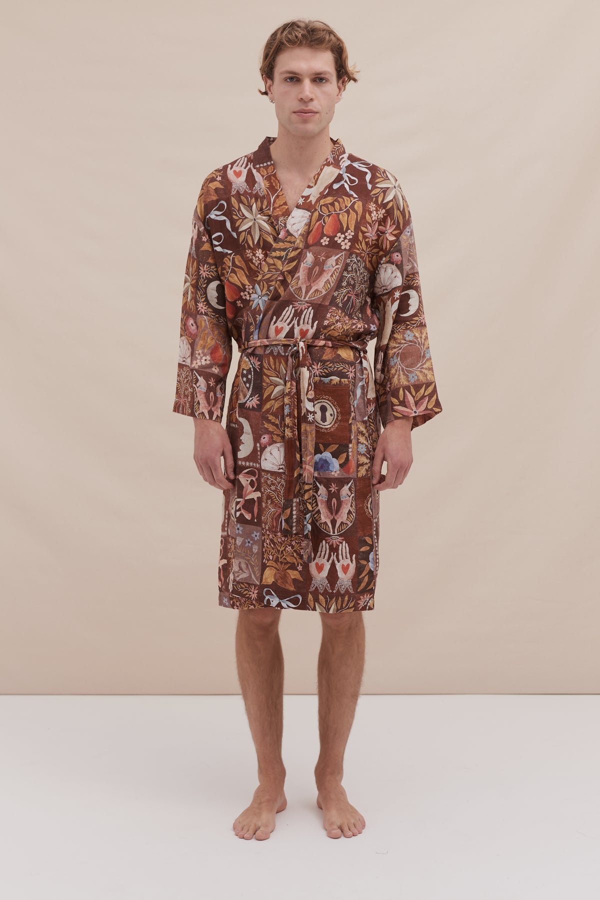 Men's Wrap Robe Idle Hands Mocha Linen