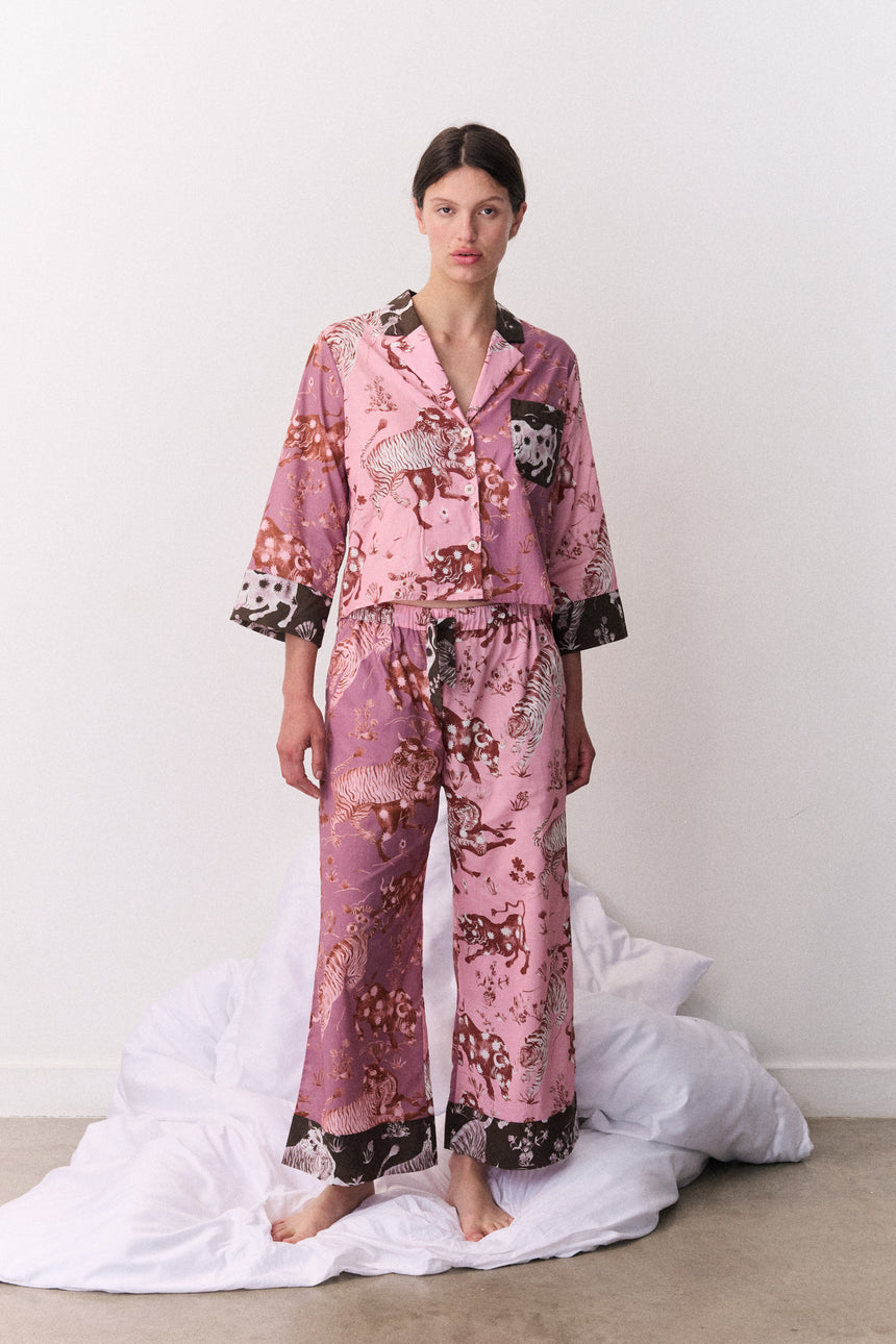 Boxy Shirt &amp; Wide Leg Set Thunderheart Chestnut/Pink/Chocolate
