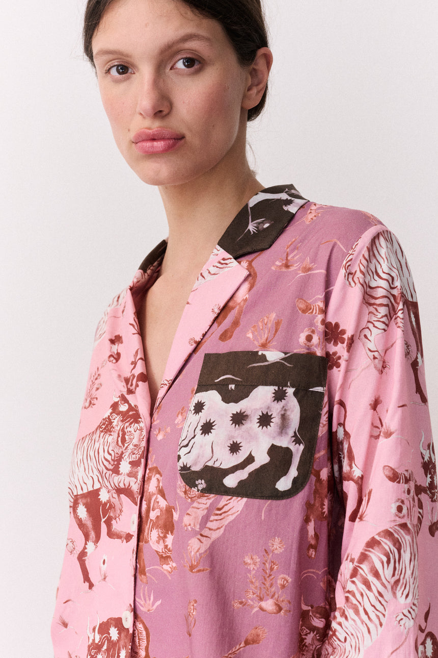 Boxy Shirt &amp; Wide Leg Set Thunderheart Chestnut/Pink/Chocolate