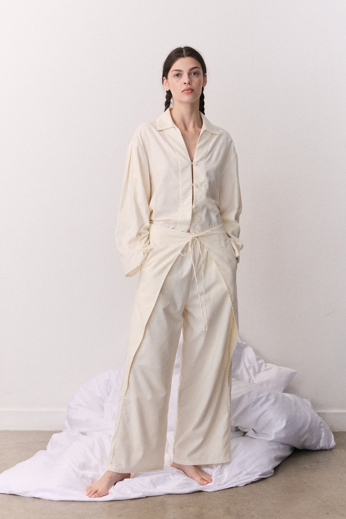 Oversized Long Set Brushed Cotton Cream