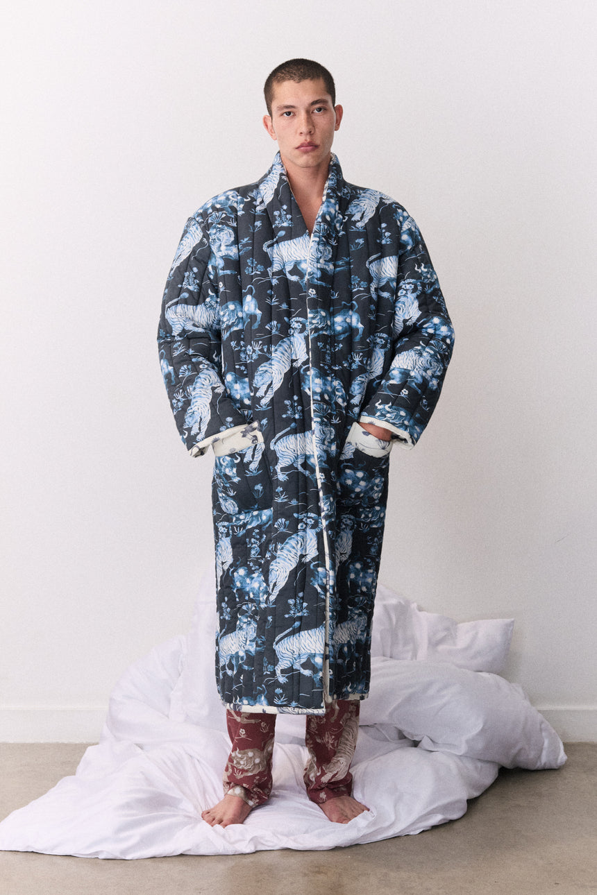 Unisex Reversible Jersey Robe Thunderheart Navy/Cream