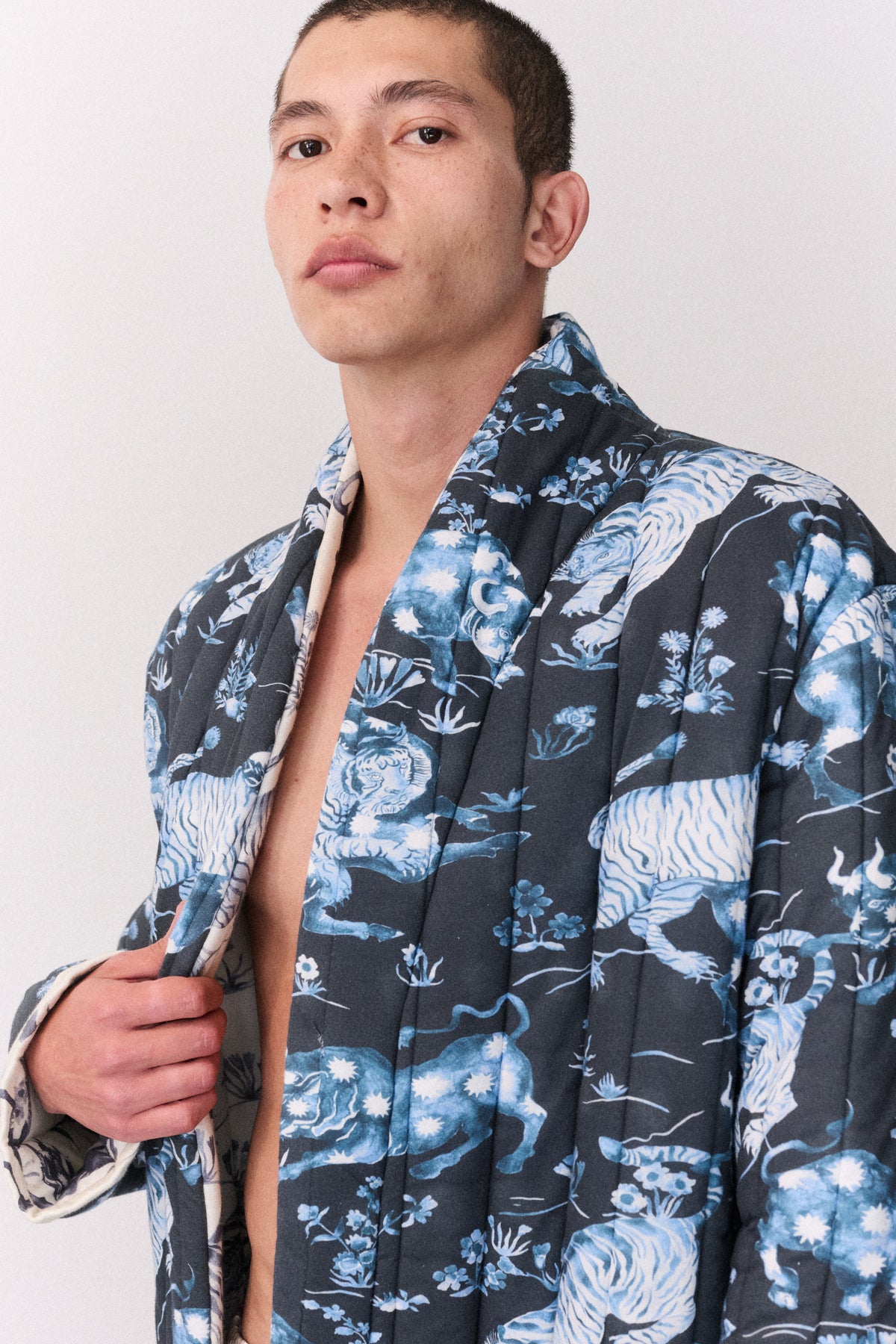 Unisex Reversible Jersey Robe Thunderheart Navy/Cream