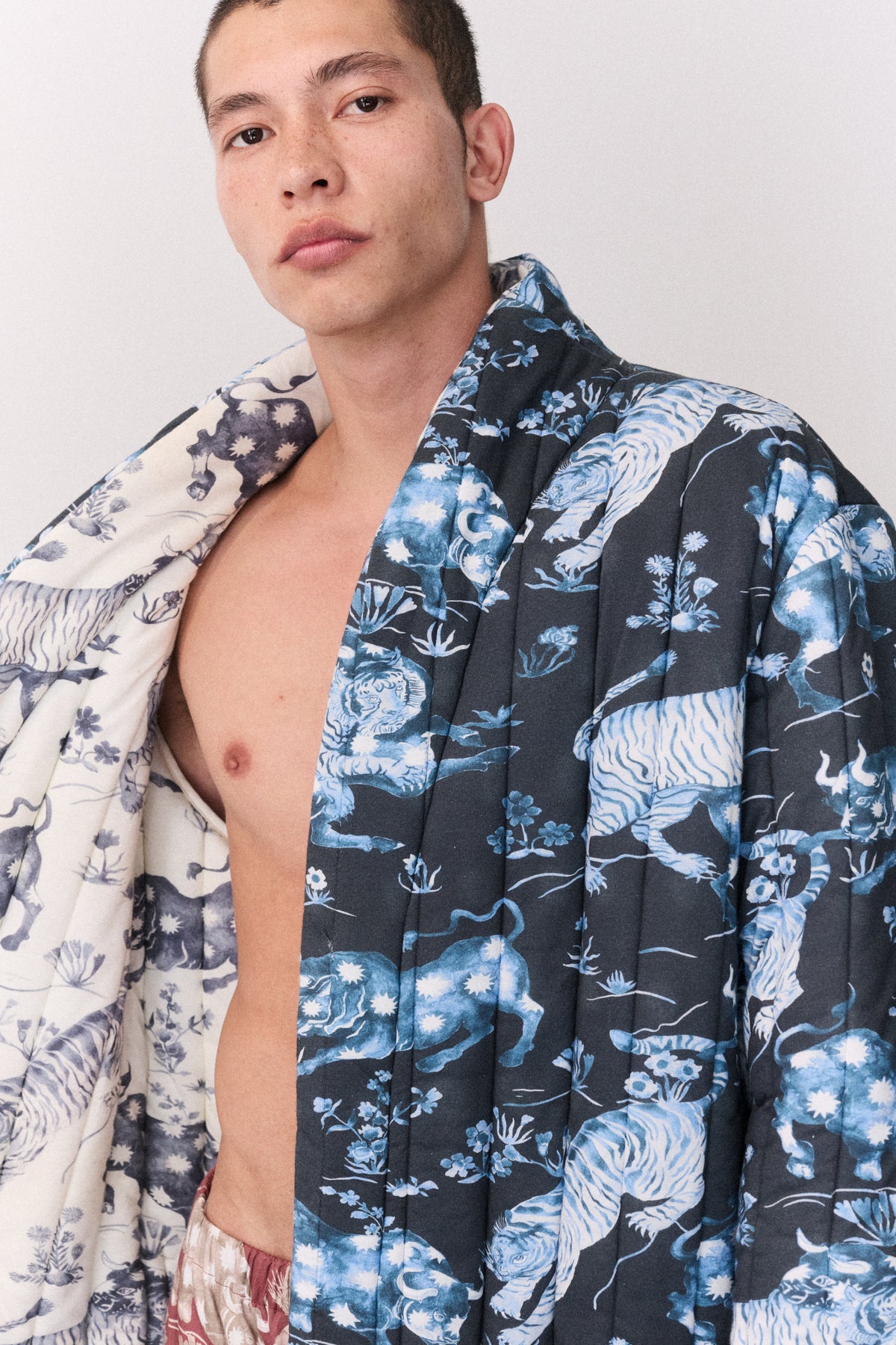 Unisex Reversible Jersey Robe Thunderheart Navy/Cream