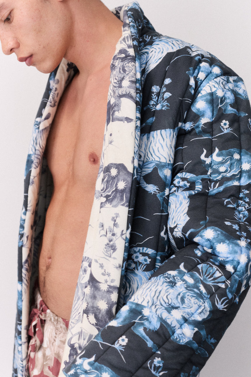 Unisex Reversible Jersey Robe Thunderheart Navy/Cream