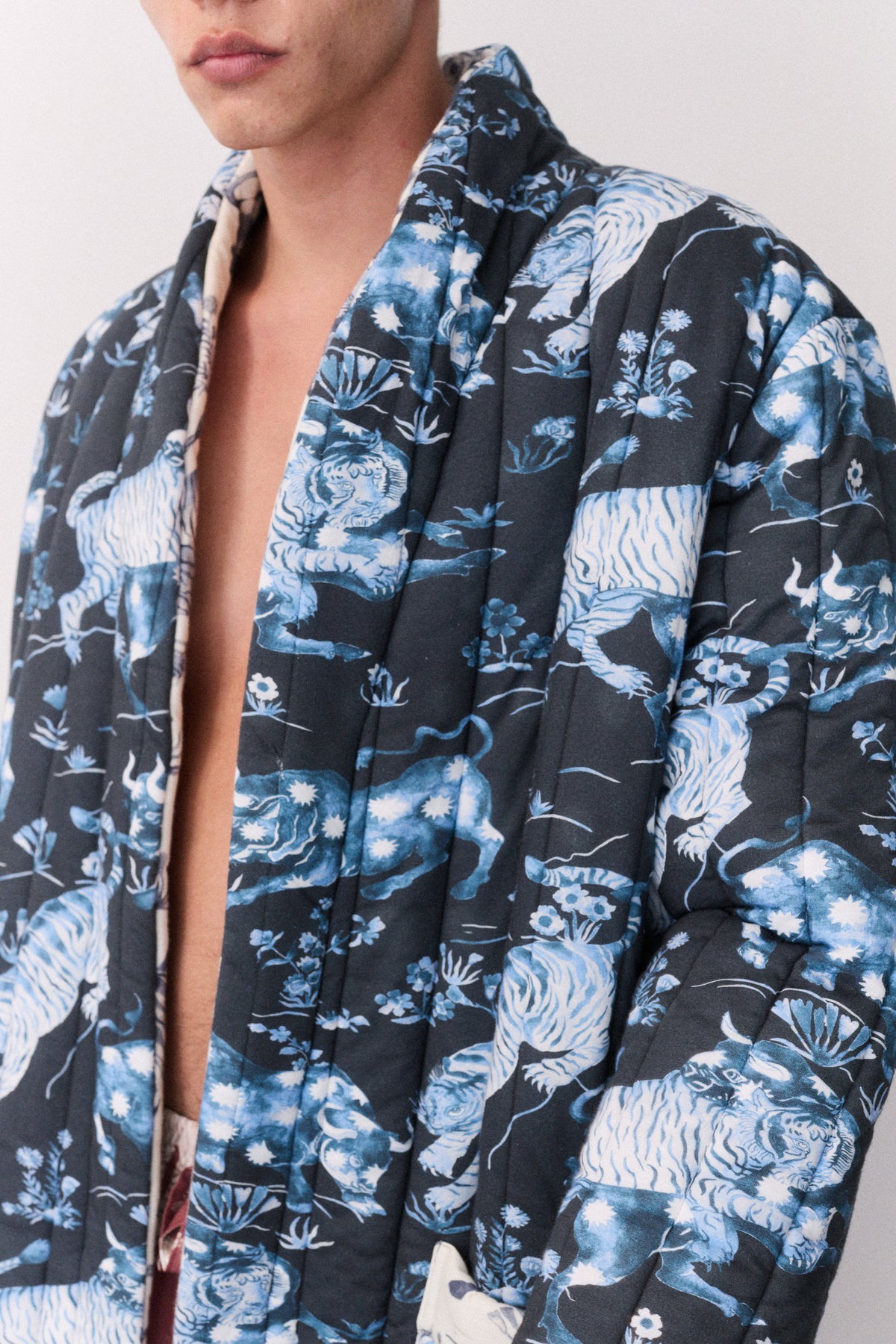 Unisex Reversible Jersey Robe Thunderheart Navy/Cream