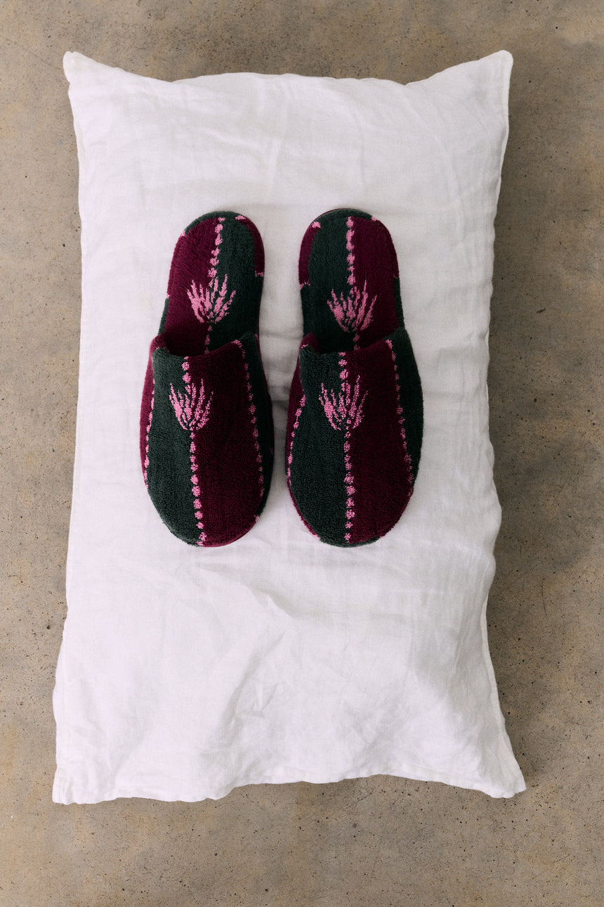Towel Slipper Moonflower Stripe Green/Pink/Red