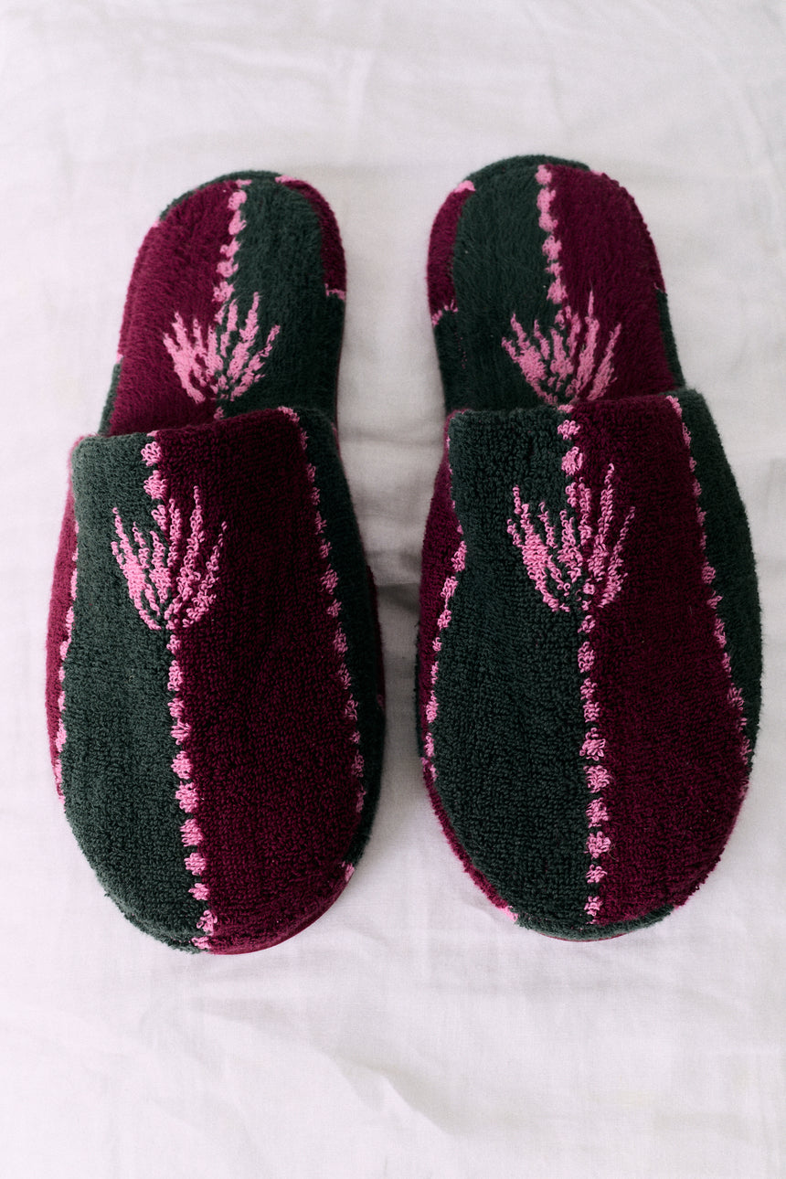 Towel Slipper Moonflower Stripe Green/Pink/Red
