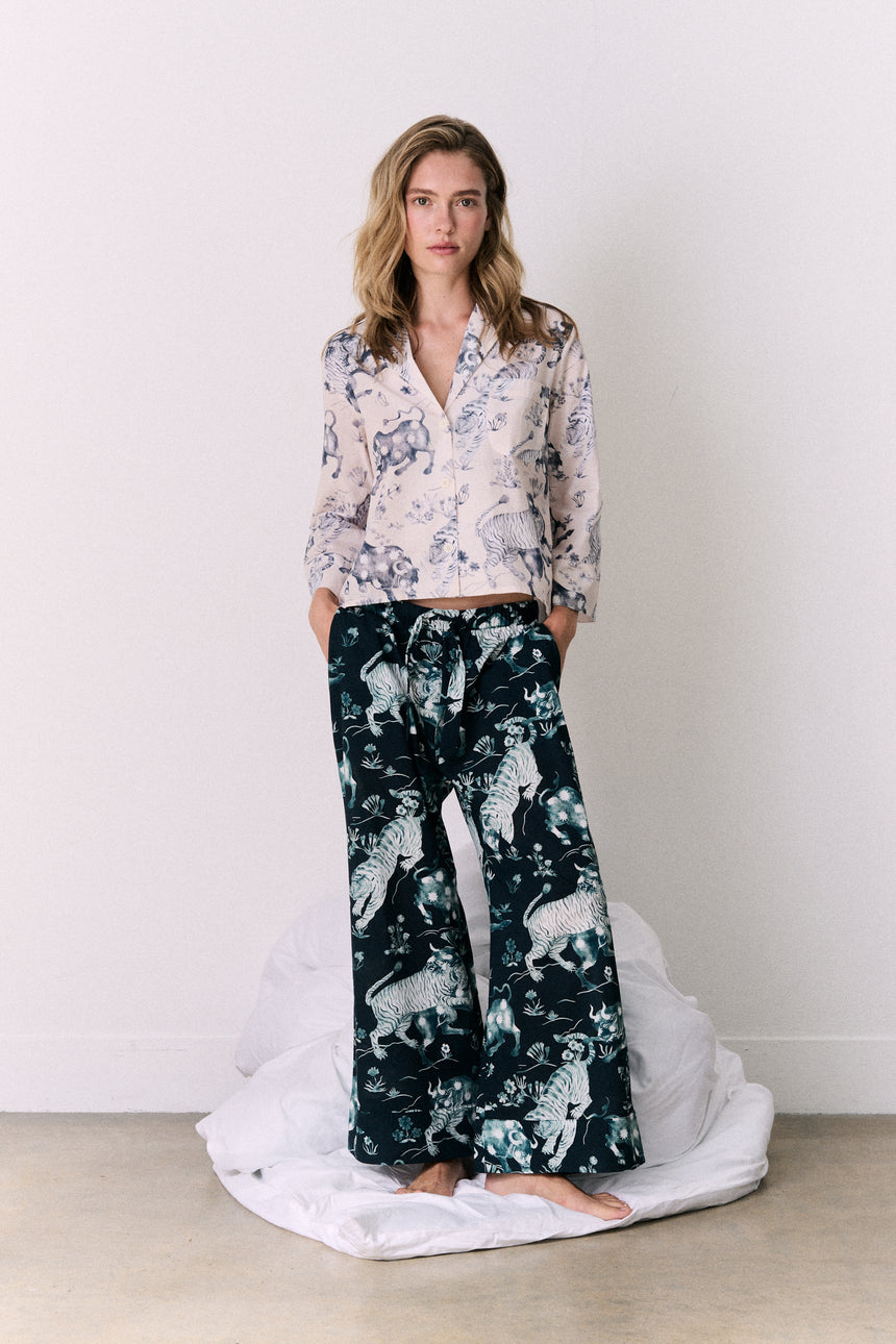 Boxy Shirt &amp; Wide Leg Set Thunderheart Cream/Navy