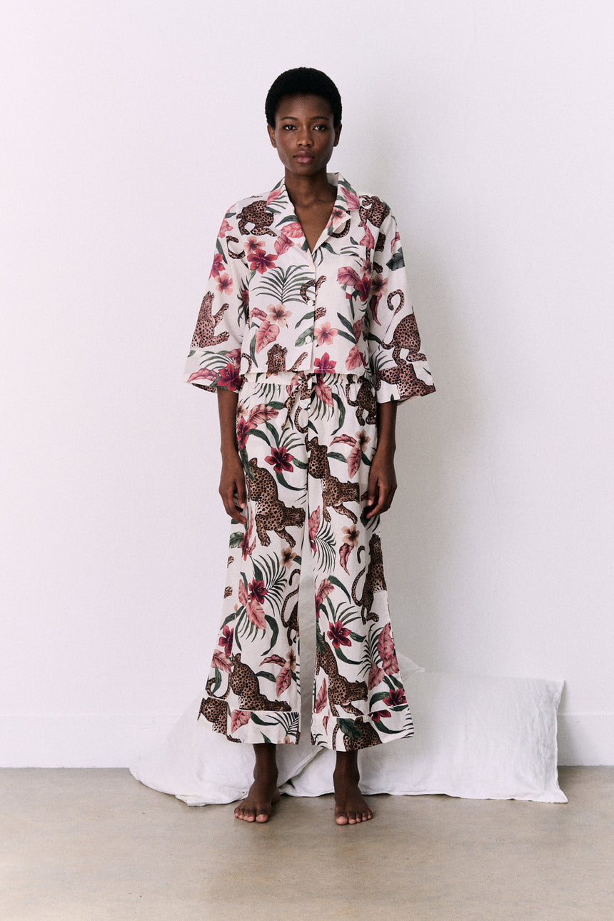 Wide Leg Pyjama Trousers Soleia Print Cream