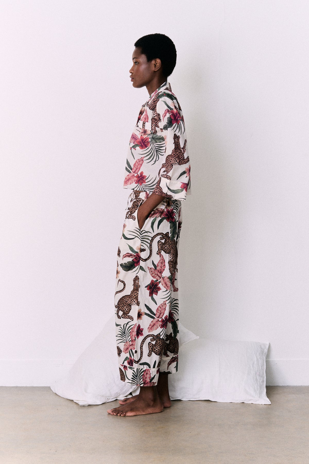 Wide Leg Pyjama Trousers Soleia Print Cream