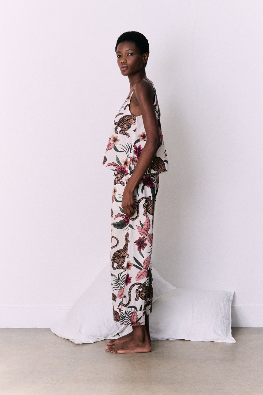 Cami Top &amp; Wide Leg Trouser Set Soleia Leopard Print Cream