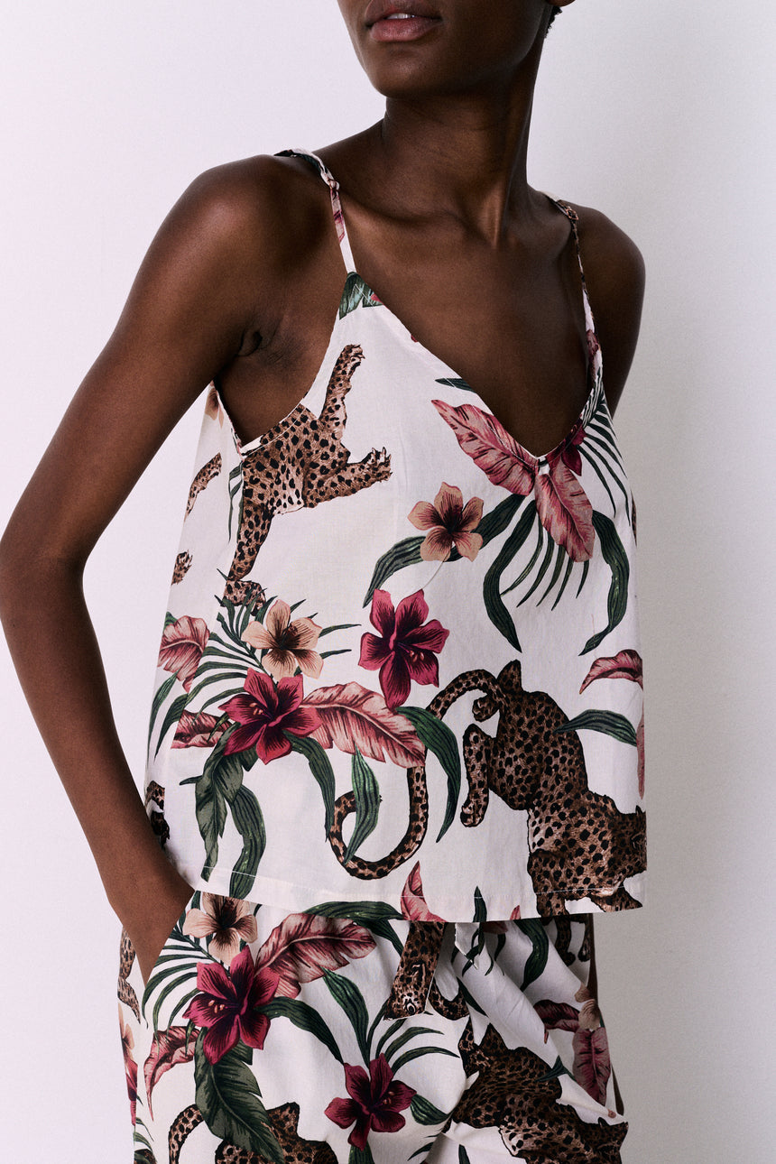 Cami Top &amp; Wide Leg Trouser Set Soleia Leopard Print Cream