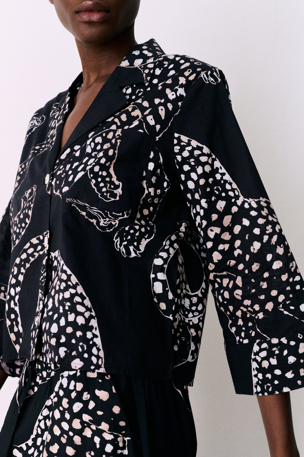 Boxy Shirt and Wide Leg Trouser Set The Jag Print Navy