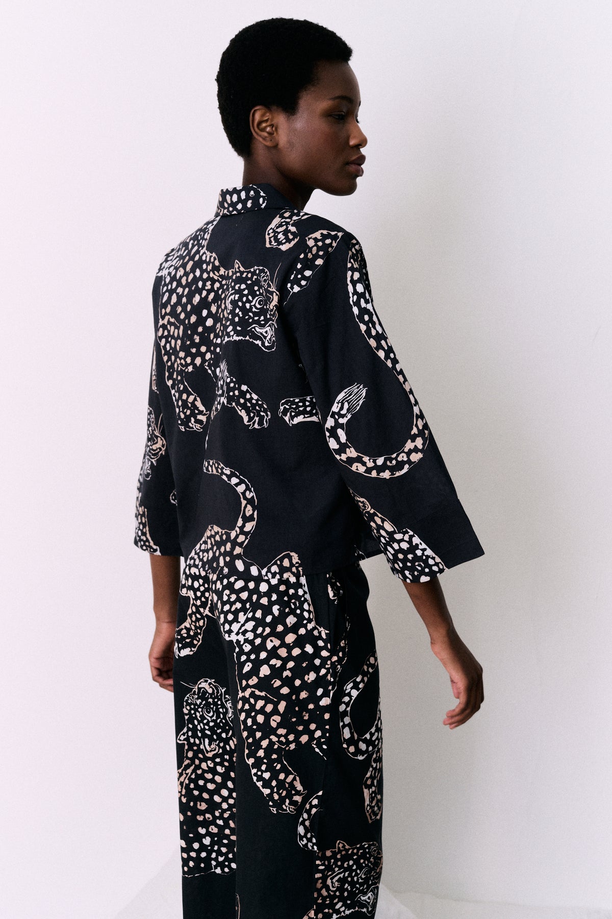 Boxy Shirt and Wide Leg Trouser Set The Jag Print Navy