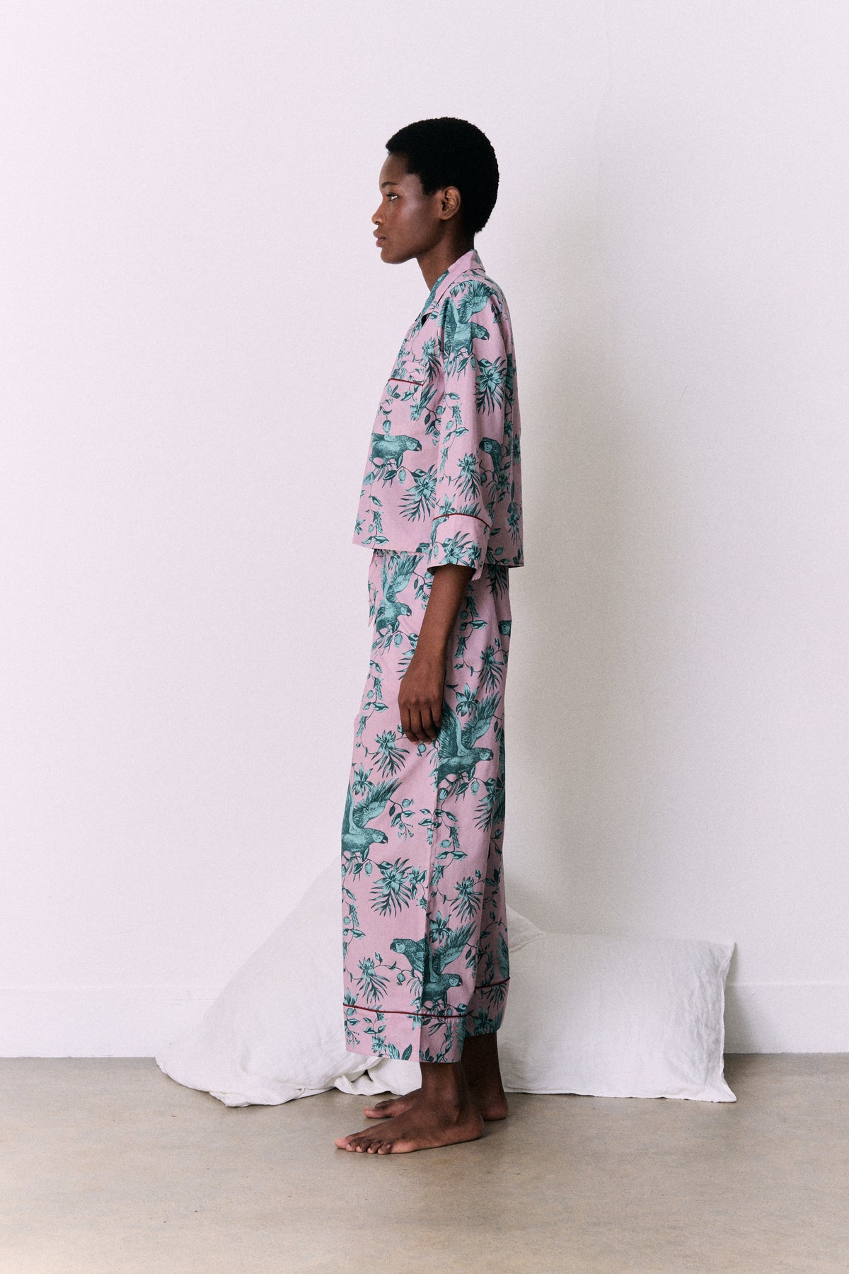 Boxy Shirt and Wide Leg Trouser Set The Bromley Parrot Print Pink/Blue