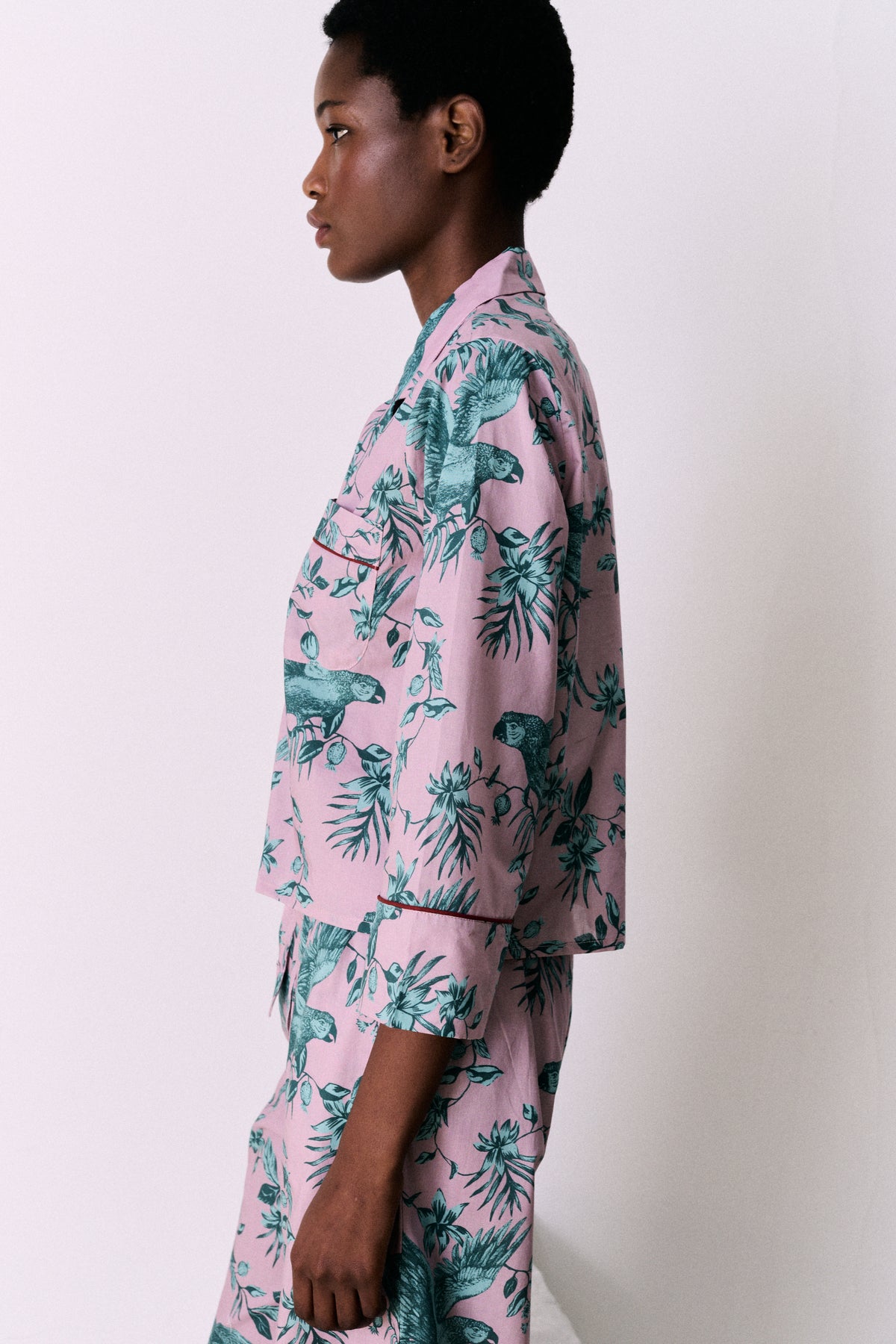 Boxy Shirt and Wide Leg Trouser Set The Bromley Parrot Print Pink/Blue