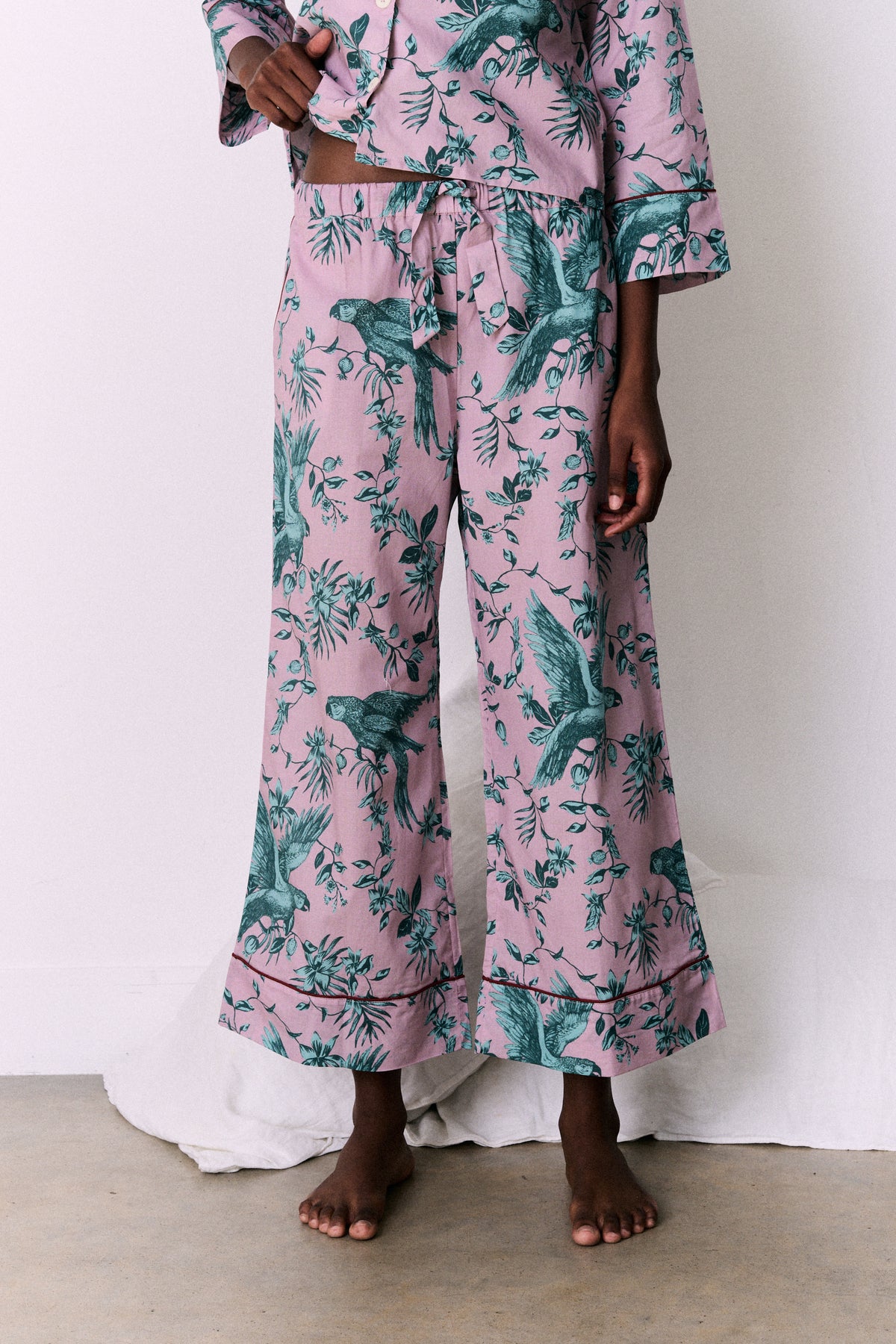Boxy Shirt and Wide Leg Trouser Set The Bromley Parrot Print Pink/Blue