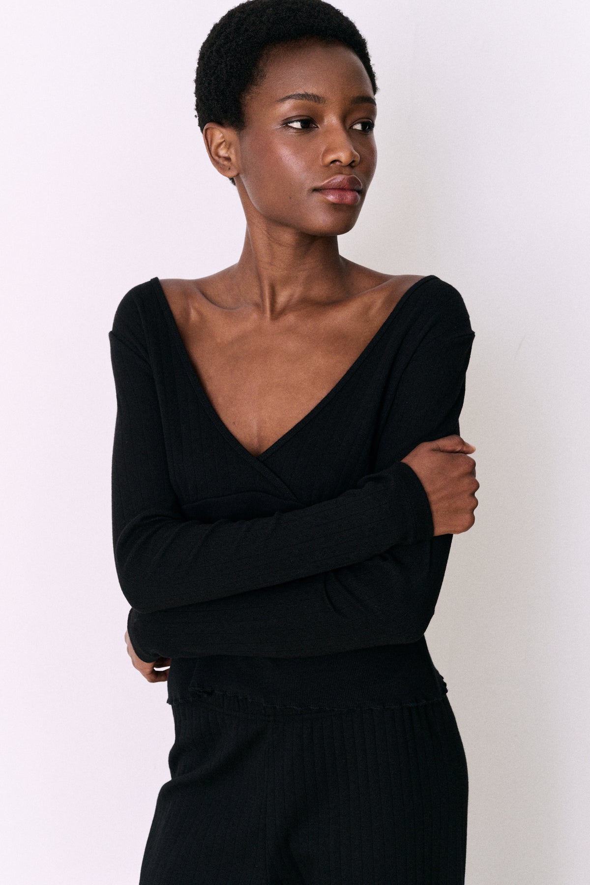 Pointelle Long Sleeve Top & Trouser Set Black