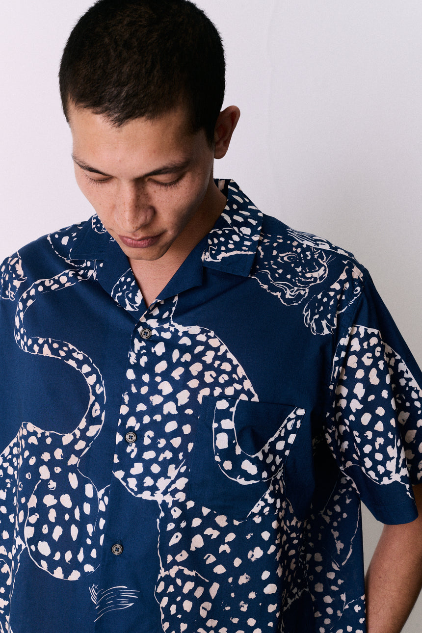Men’s Cuban Pyjama Shirt The Jag Print Blue