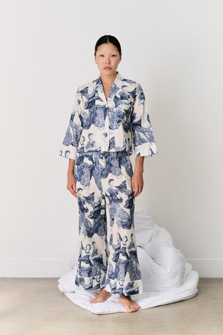 Boxy Shirt &amp; Wide Leg Set Flora Stripe Blue