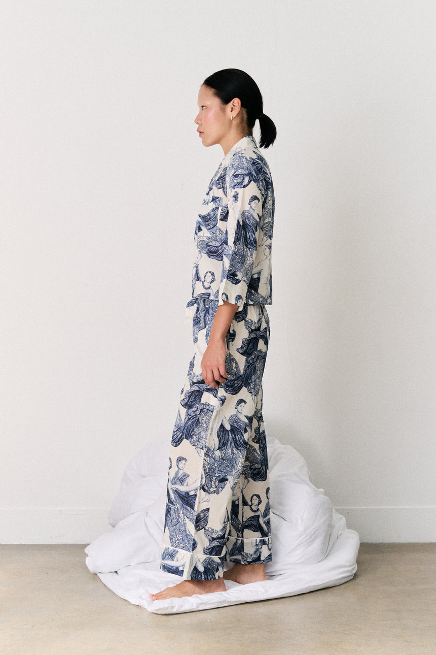 Boxy Shirt &amp; Wide Leg Set Flora Stripe Blue