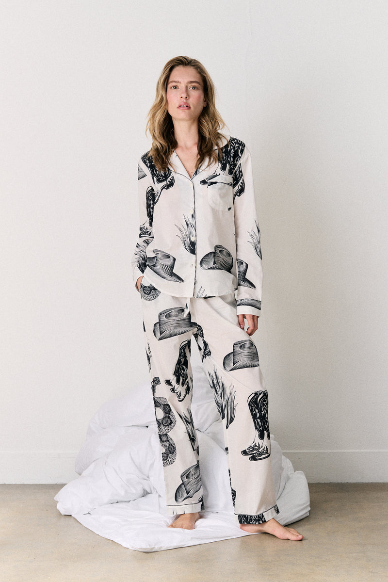 Long Pyjama Set Wild Icons Print Cream/Navy