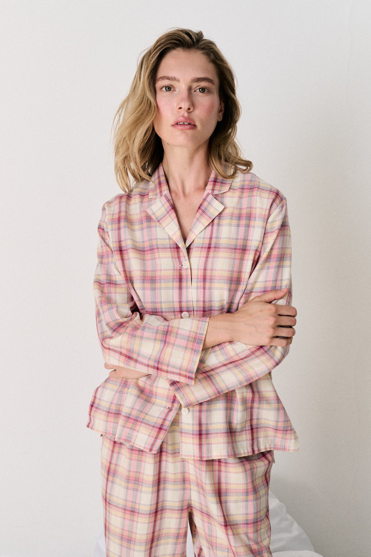 402 Long Set Woven Check Cream/Multi