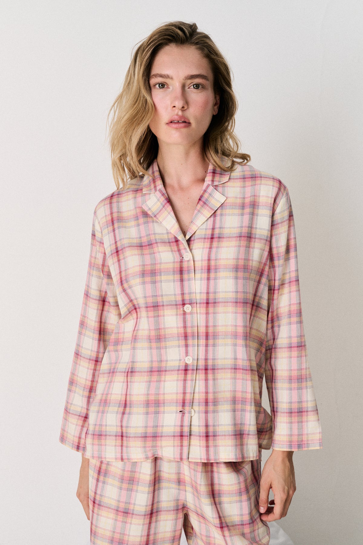 402 Long Set Woven Check Cream/Multi