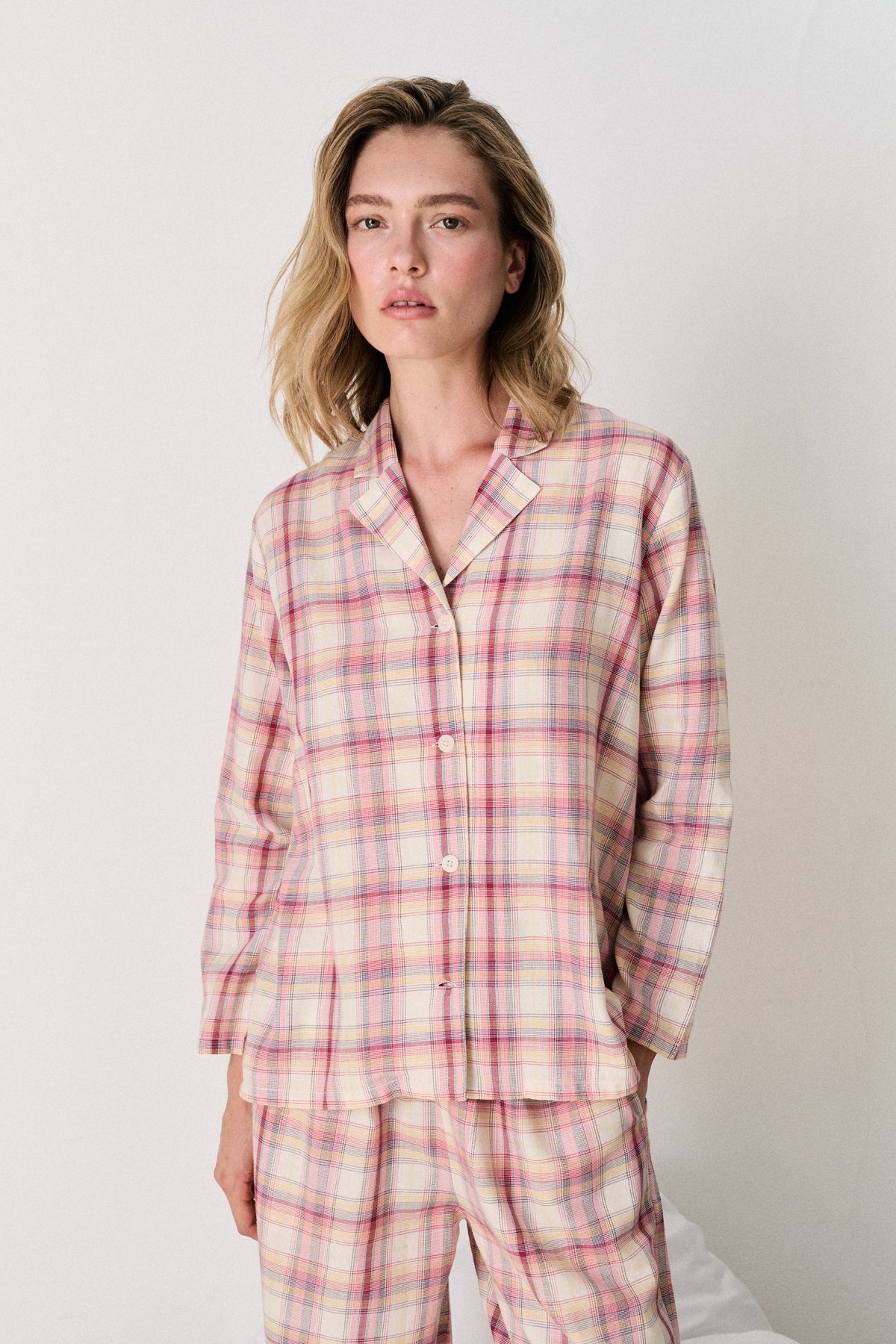 402 Long Set Woven Check Cream/Multi