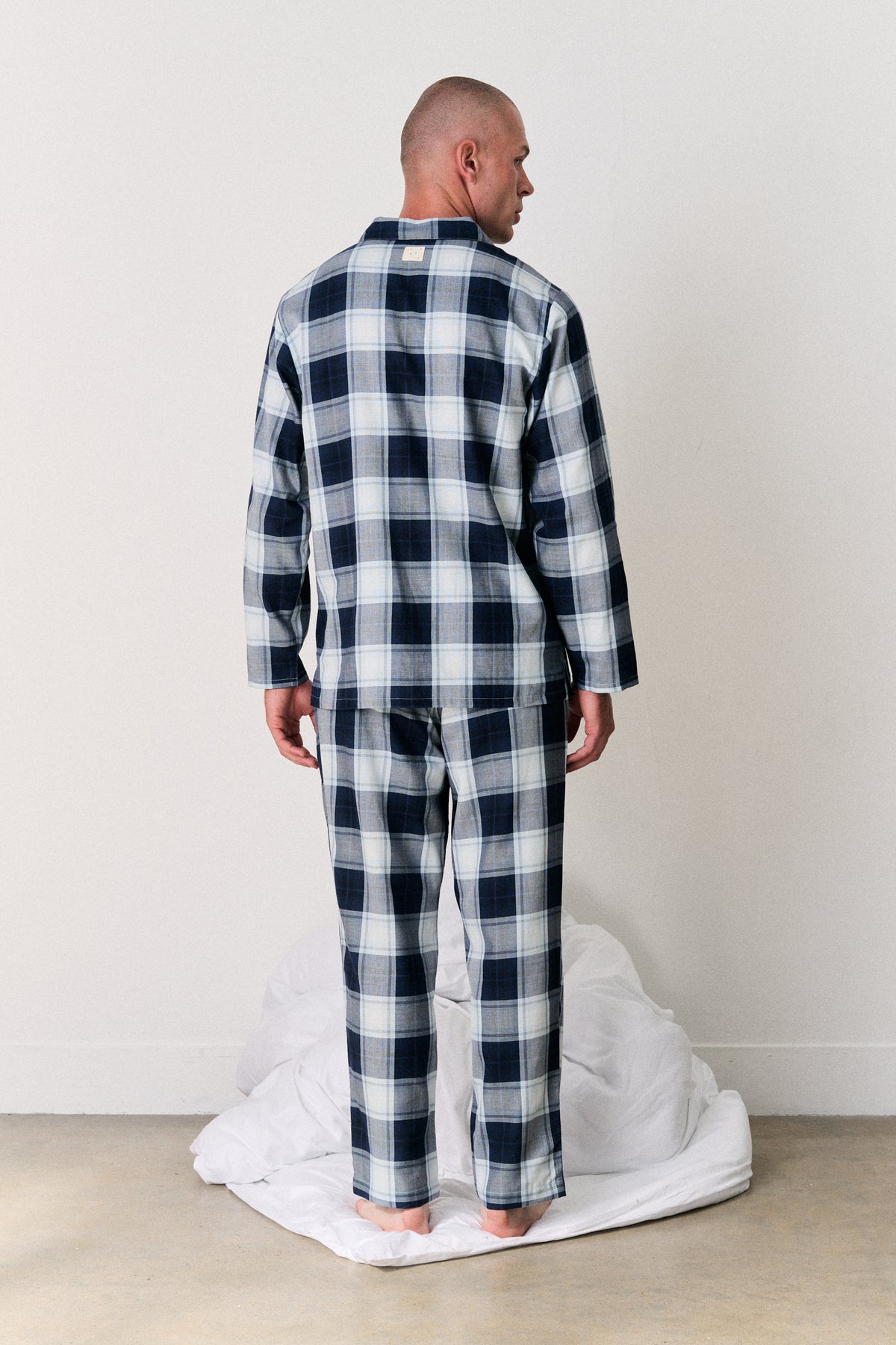 Mens 402 Long Set Woven Check Navy/Blue
