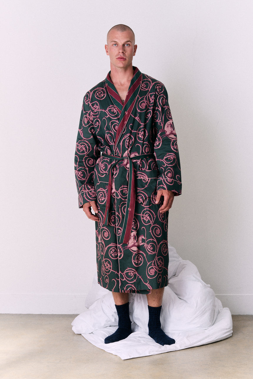 Satin Robe Tales Green/Pink/Red