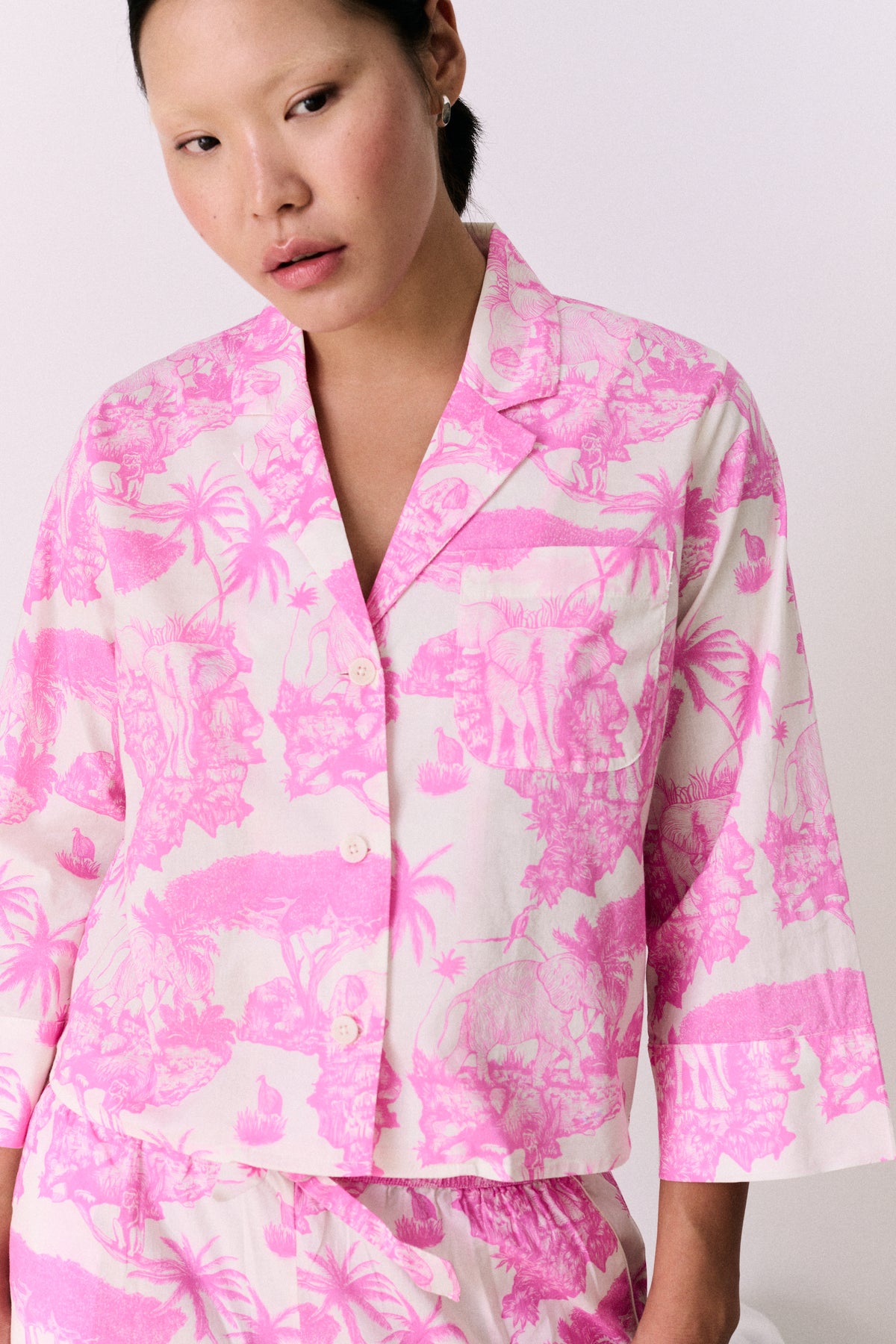 Boxy Shirt and Wide Leg Trouser Set Loxodonta Print Pink