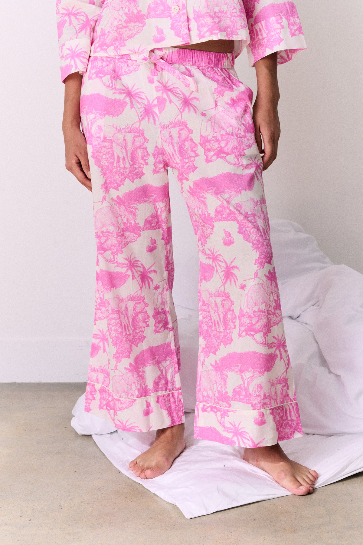 Boxy Shirt and Wide Leg Trouser Set Loxodonta Print Pink