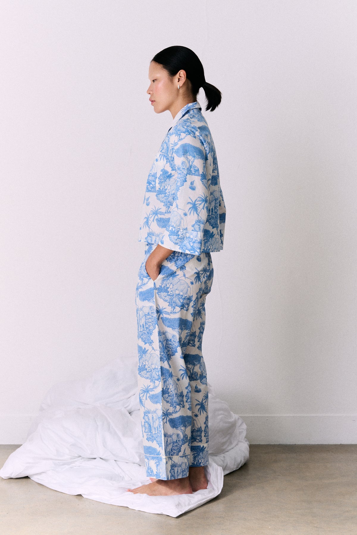 Boxy Shirt and Wide Leg Trouser Set Loxodonta Print Blue