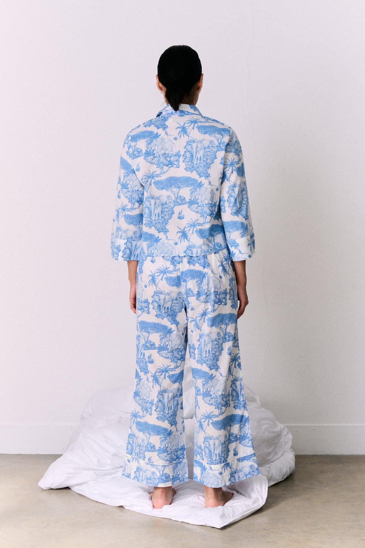 Boxy Shirt and Wide Leg Trouser Set Loxodonta Print Blue