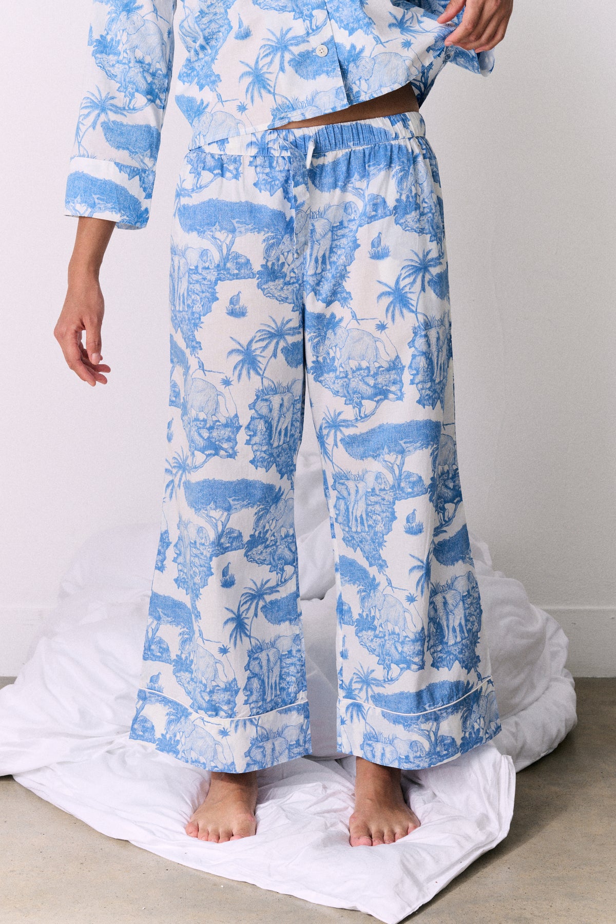 Boxy Shirt and Wide Leg Trouser Set Loxodonta Print Blue