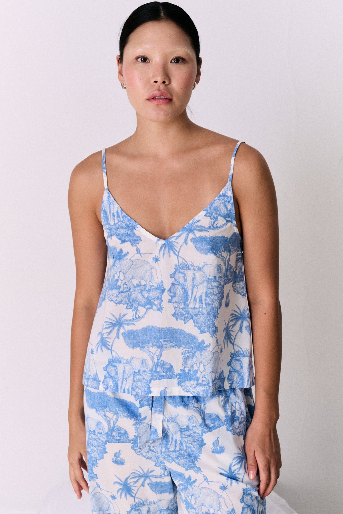 Cami Top and Wide Leg Trouser Set Loxodonta Print Blue