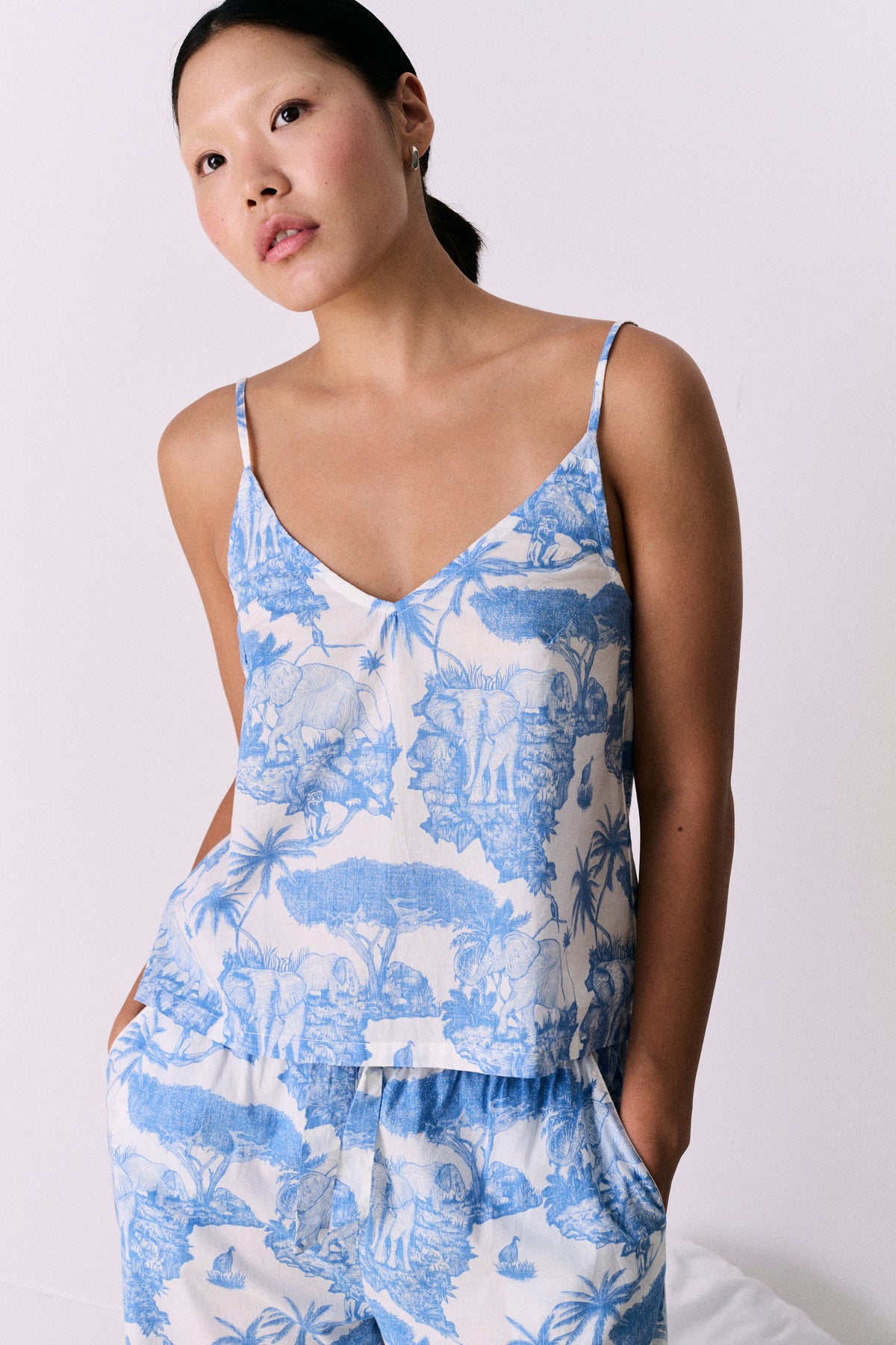 Cami Top and Wide Leg Trouser Set Loxodonta Print Blue