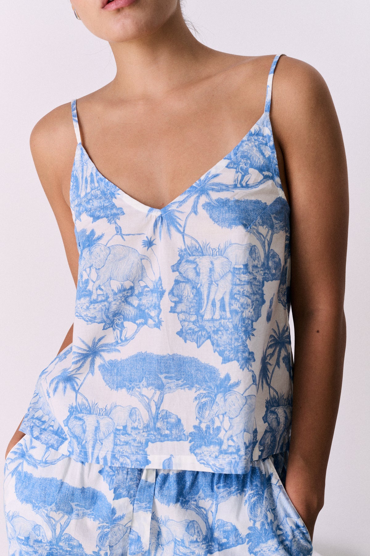Cami Top and Wide Leg Trouser Set Loxodonta Print Blue