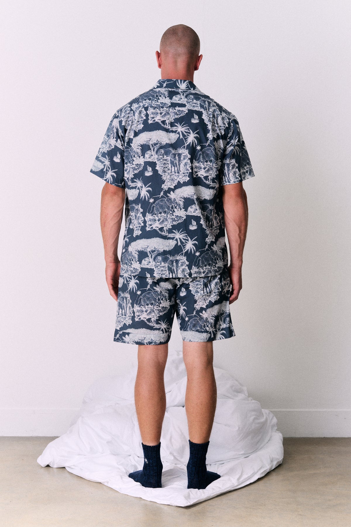 Men’s Cuban Pyjama Set Loxodonta Print Navy