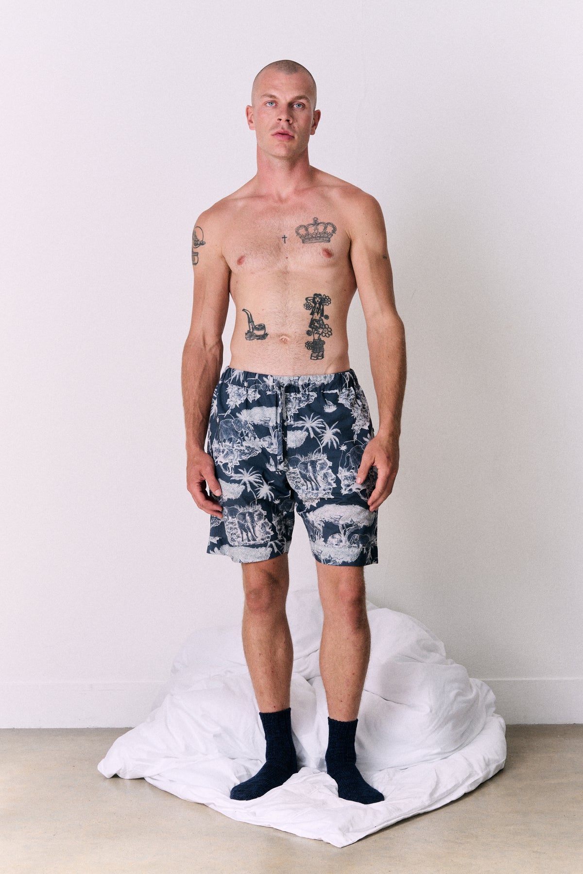Men’s Cuban Pyjama Set Loxodonta Print Navy