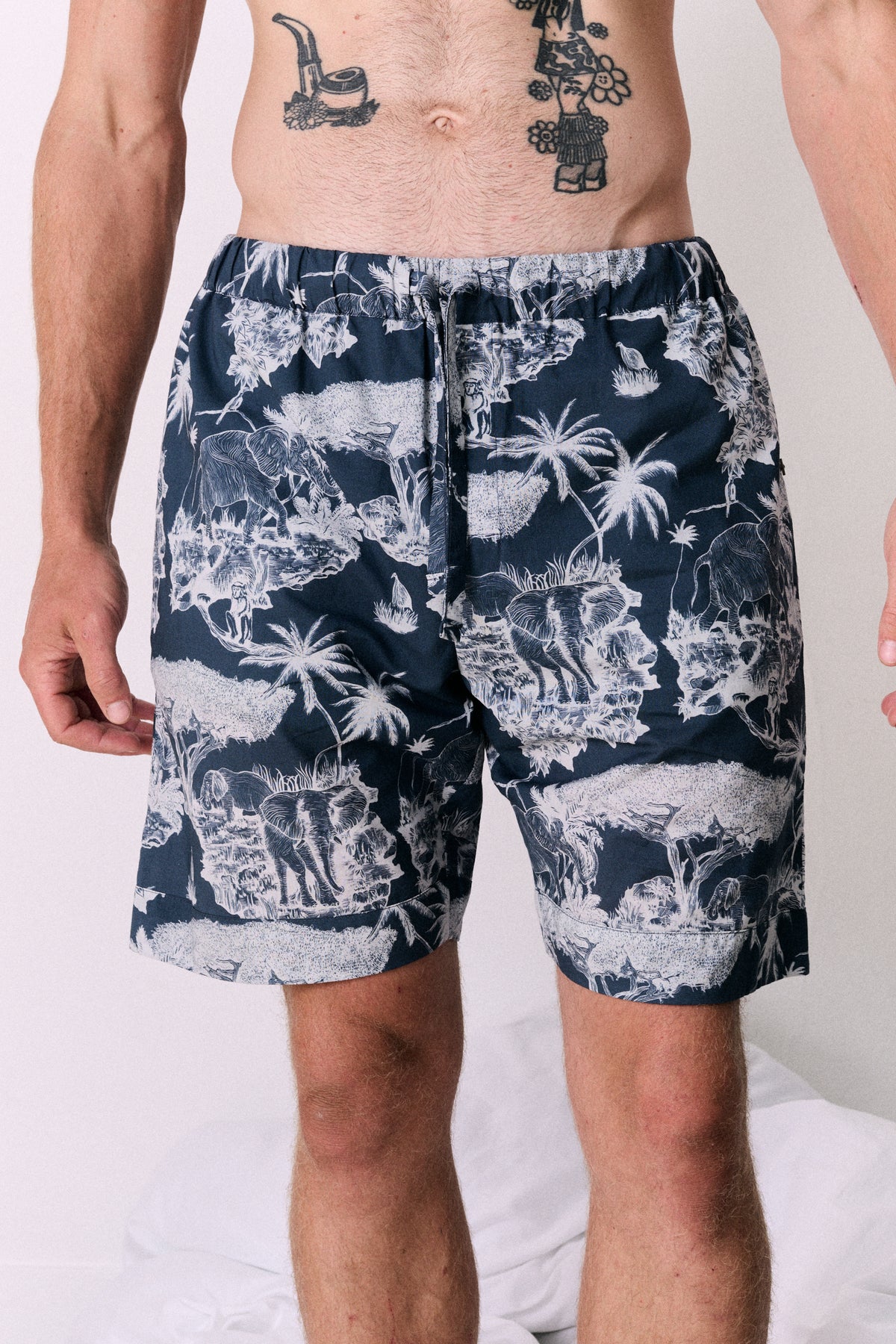 Men’s Cuban Pyjama Set Loxodonta Print Navy