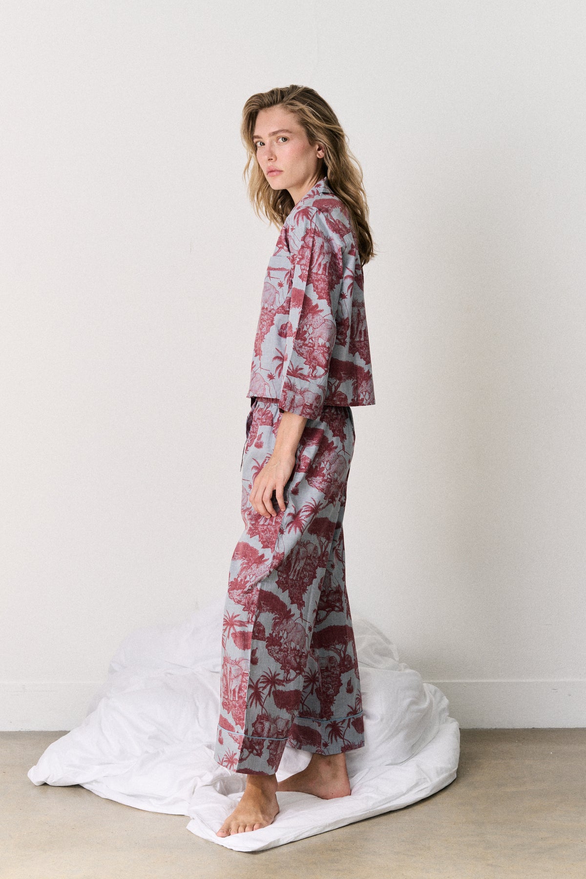 Boxy Shirt and Wide Leg Trouser Set Loxodonta Print Chambray/Red
