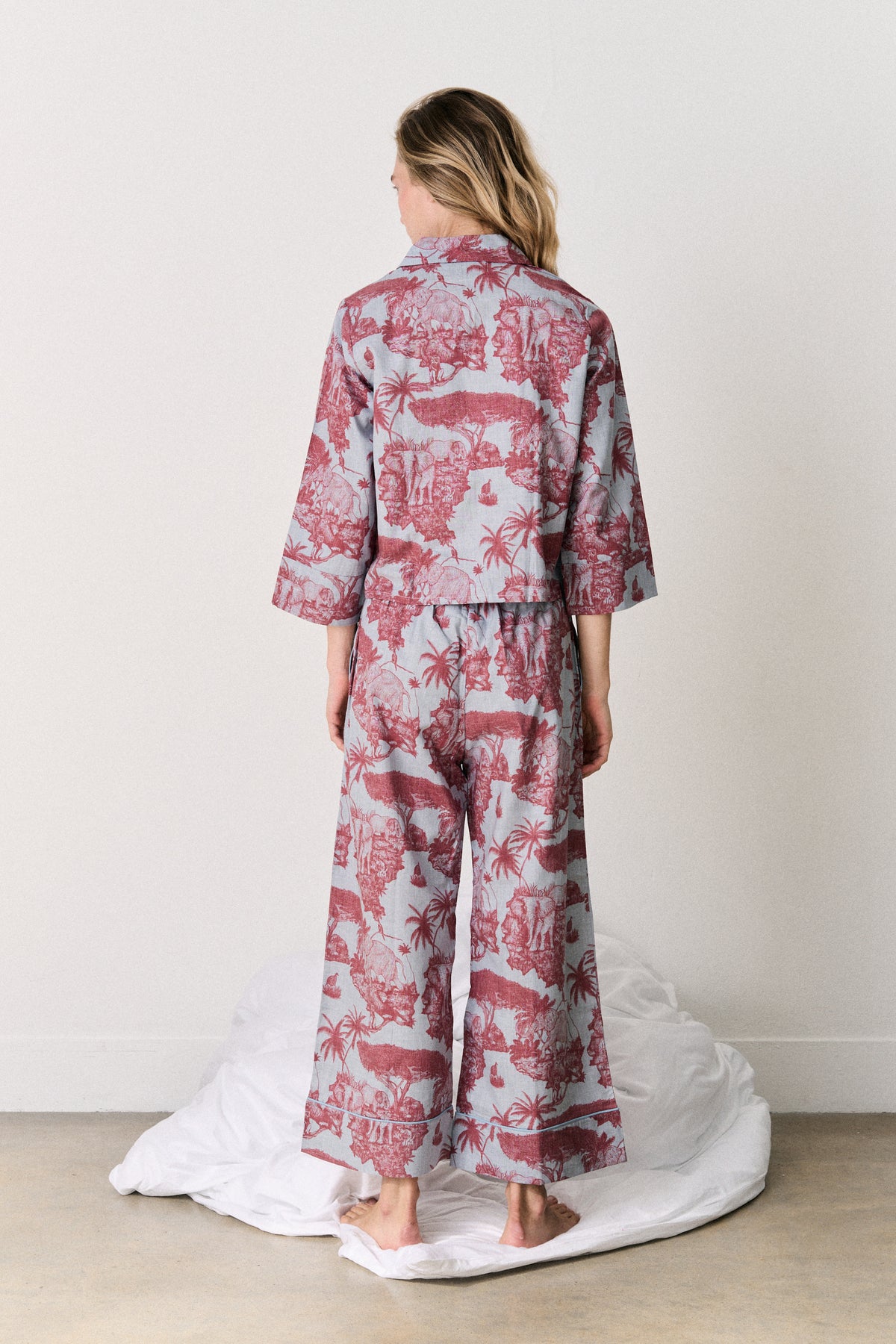 Boxy Shirt and Wide Leg Trouser Set Loxodonta Print Chambray/Red