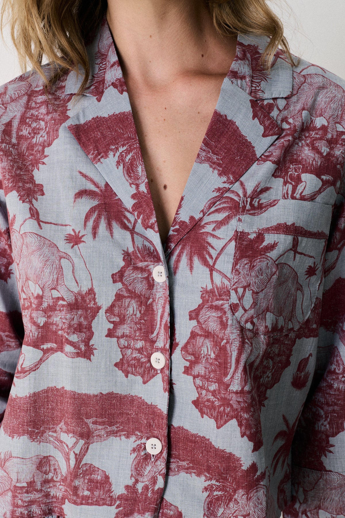 Boxy Shirt and Wide Leg Trouser Set Loxodonta Print Chambray/Red