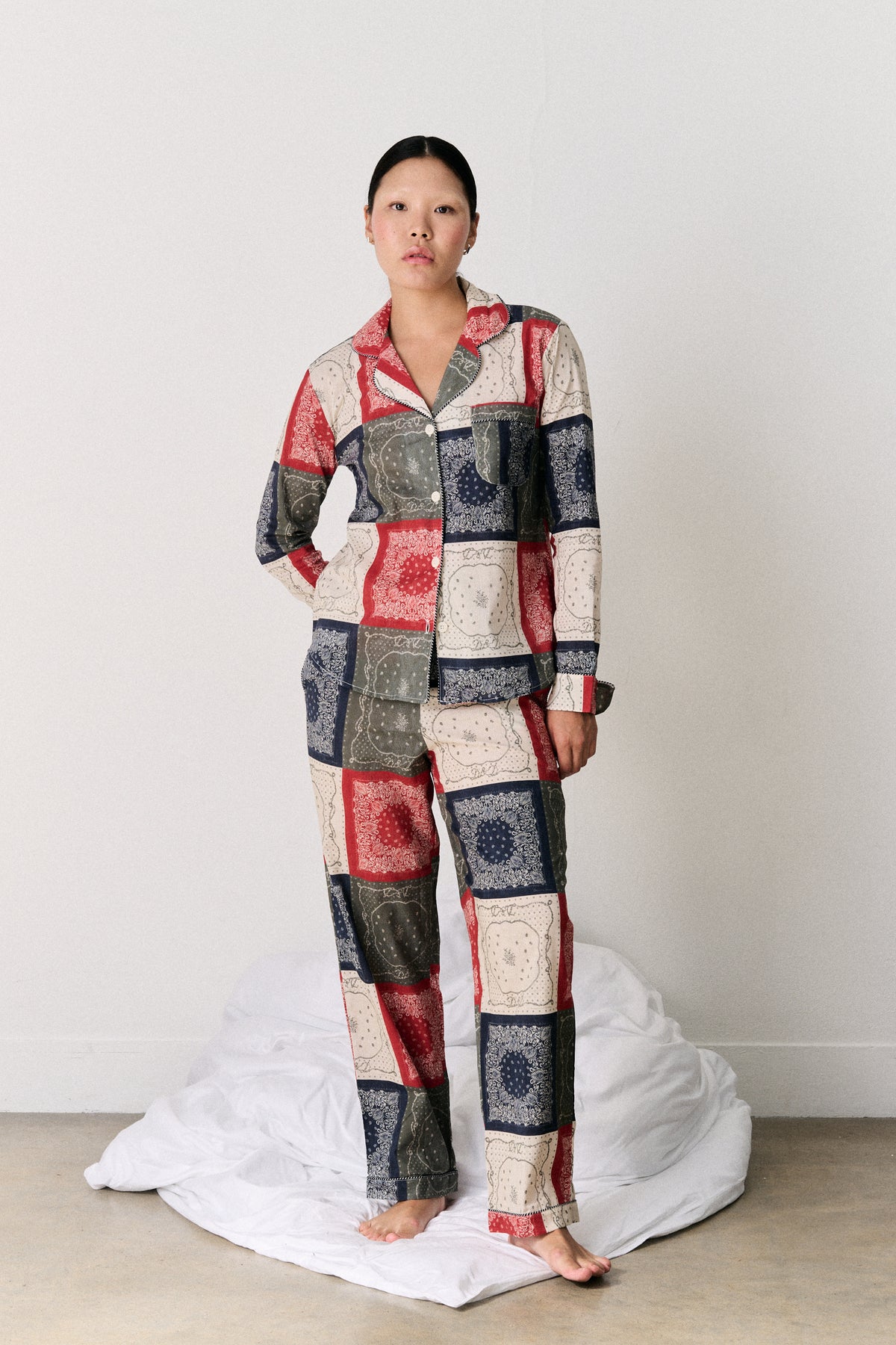 Long Pyjama Set Bandana Patchwork Print Multi