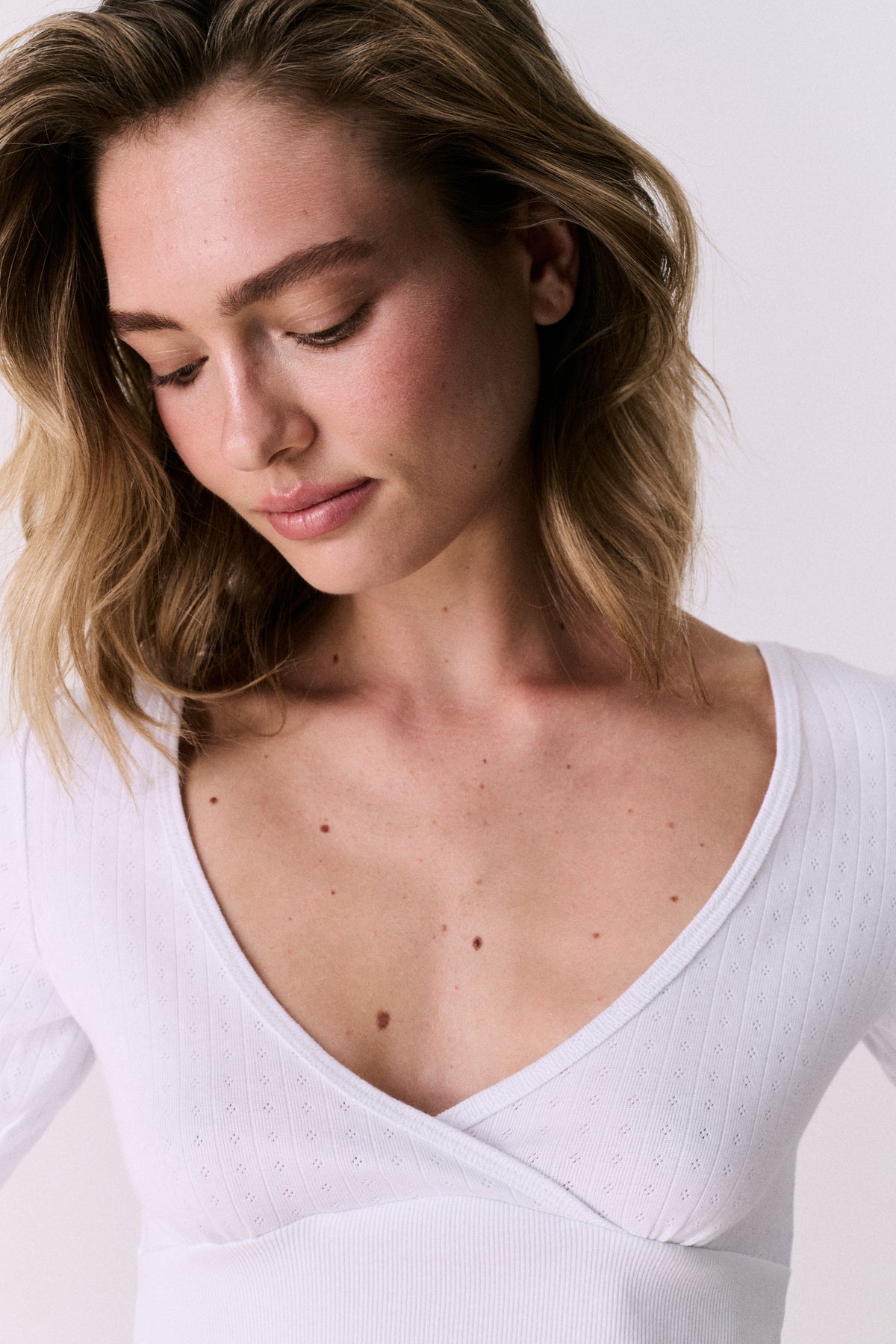 Pointelle Long Sleeve Top White